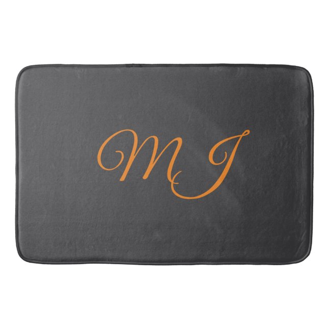 Kalligrafi grå orange monogram namn initial badrumsmatta (Framsidan)