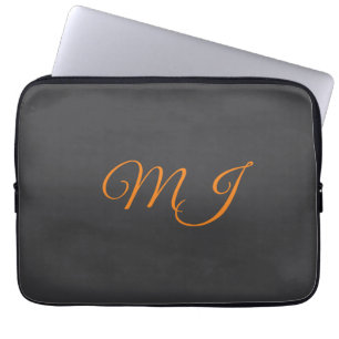 Kalligrafi grå orange monogram namn initial laptop fodral