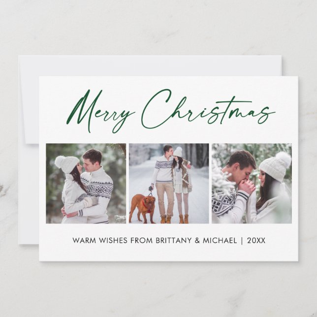 Kalligrafi Grönt Bläck 3 Foto lite jul Julkort (Framsida)