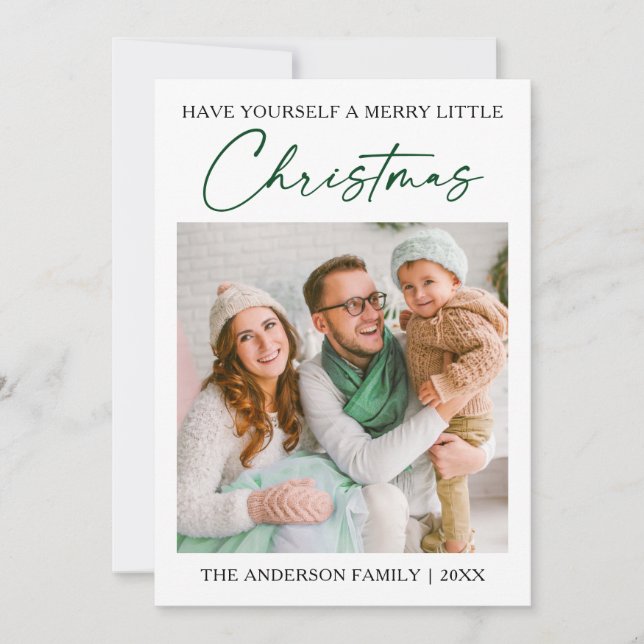 Kalligrafi Grönt Bläck Pen Photo Minimalist Julkort (Framsida)