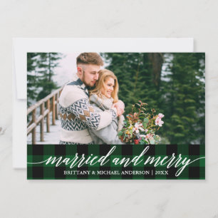 Kalligrafi Grönt Play Married och Merry Bröllop Julkort