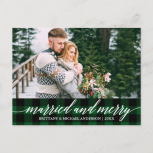 Kalligrafi Grönt Play Married och Merry Bröllop Vykort