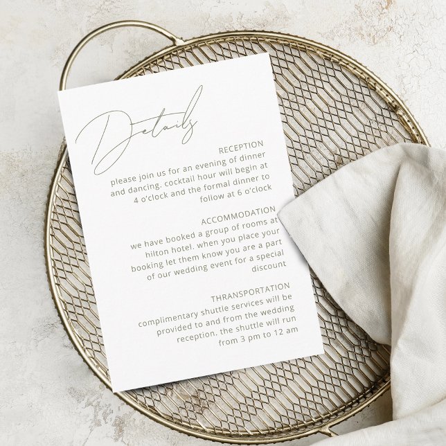 Kalligrafi - Grönt QR-kod Bröllop Tilläggskort (Calligraphy Sage Green Details QR Code Wedding Enclosure Card)