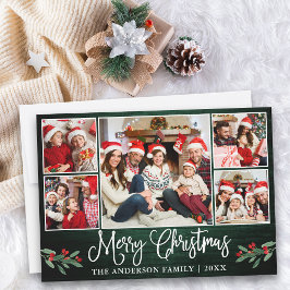 Kalligrafi Grönt Wood Holly 5 Fotojul Julkort