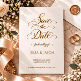Kalligrafi Guld Bröllop Save the Date-kort Spara Datumet