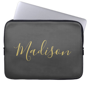 Kalligrafi Guld Färg Grått Anpassningsbar Personl Laptop Fodral