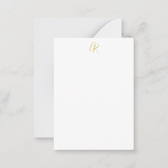 Kalligrafi Guld Färg Monogram Modern Minimalistisk Anteckningskort (Framsida)