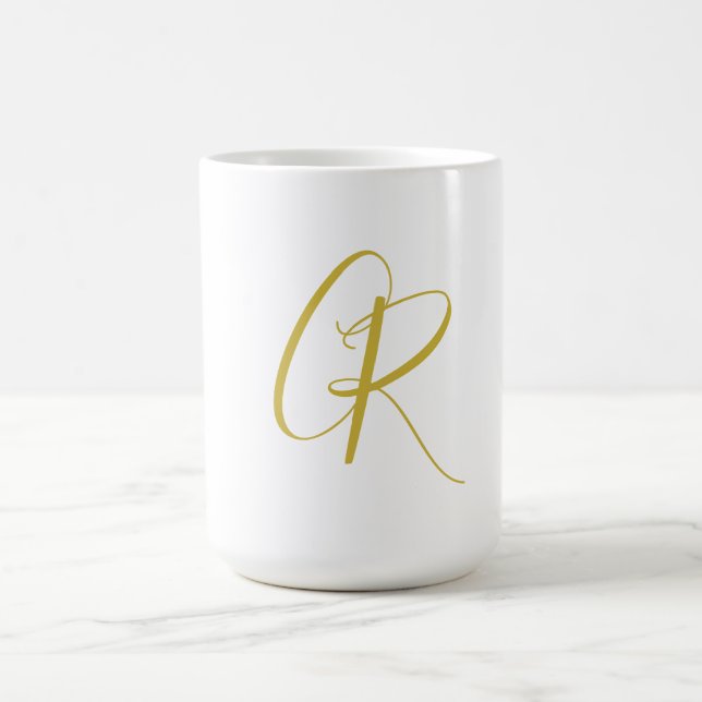 Kalligrafi Guld Färg Monogram Modern Minimalistisk Kaffemugg (Center)
