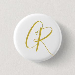 Kalligrafi Guld Färg Monogram Modern Minimalistisk Knapp