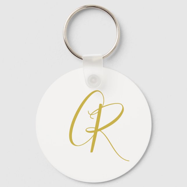 Kalligrafi Guld Färg Monogram Modern Minimalistisk Nyckelring (Framsida)