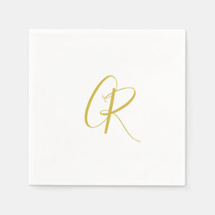 Kalligrafi Guld Färg Monogram Modern Minimalistisk Pappersservett