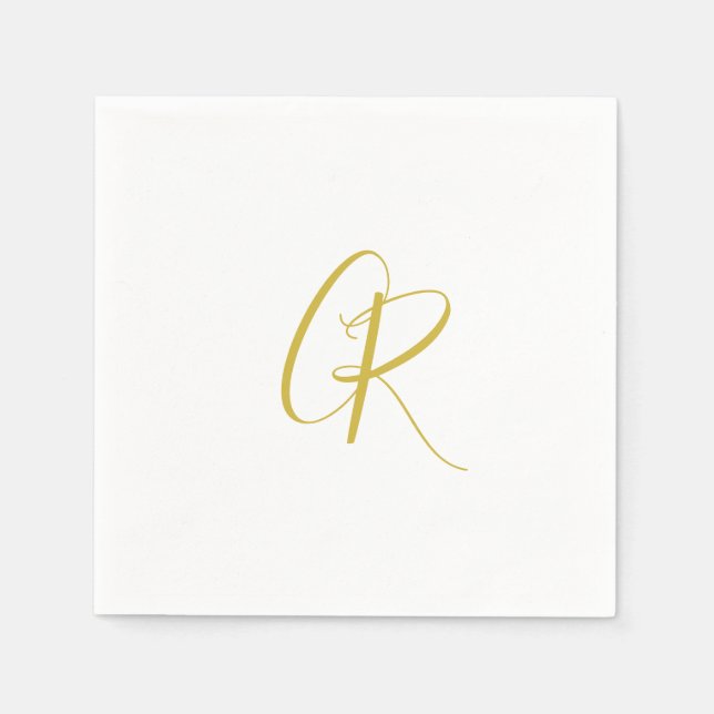 Kalligrafi Guld Färg Monogram Modern Minimalistisk Pappersservett (Framsidan)