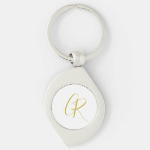 Kalligrafi Guld Färg Monogram Modern Minimalistisk Swirl Silverfärgad Nyckelring