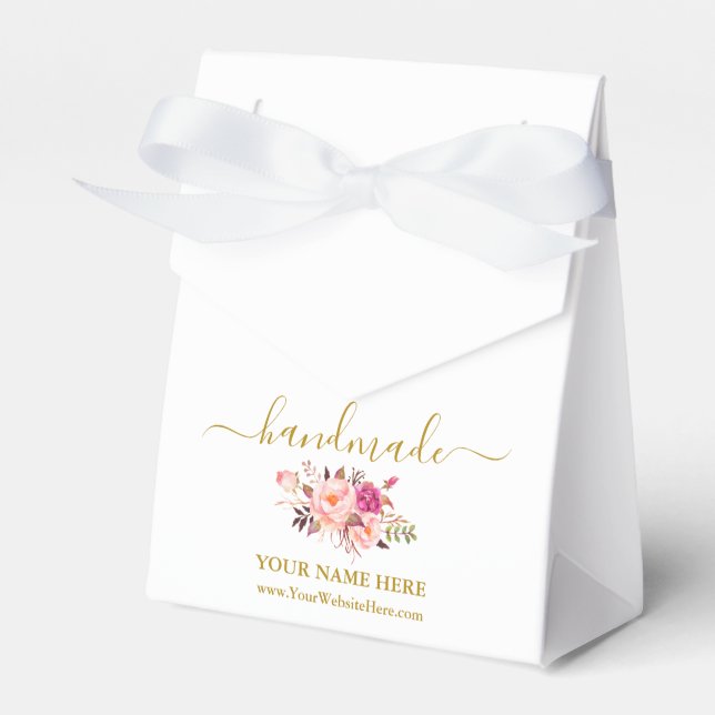 Kalligrafi Handmade Watercolor Rosa Blommigt Guld Presentaskar (Framsidan Sidan)