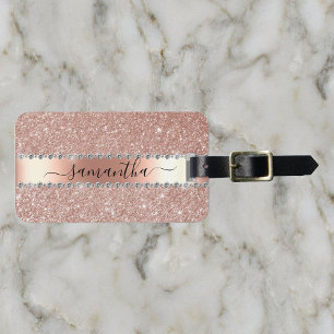 Kalligrafi Handskriven Diamant Rosa Guld Glitter Bagagebricka