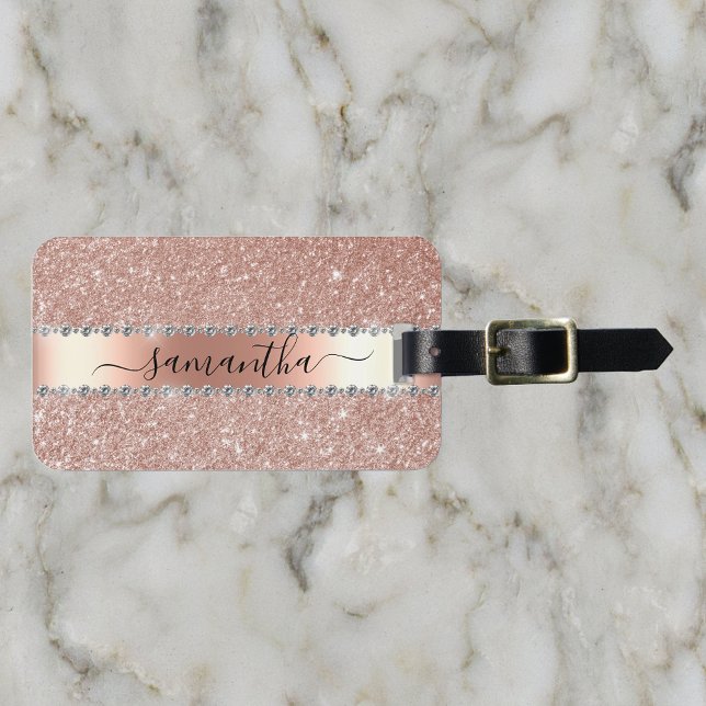 Kalligrafi Handskriven Diamant Rosa Guld Glitter Bagagebricka (Skapare uppladdad)