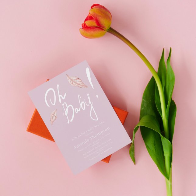 Kalligrafi Handskriven Rosa Flicka Oh Baby Shower Inbjudningar (Skapare uppladdad)