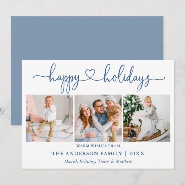 Kalligrafi Heart 3 Photo Dusty Blue Julkort (Fram/baksida)