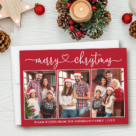 Kalligrafi Heart 3 Photo Red God jul Julkort