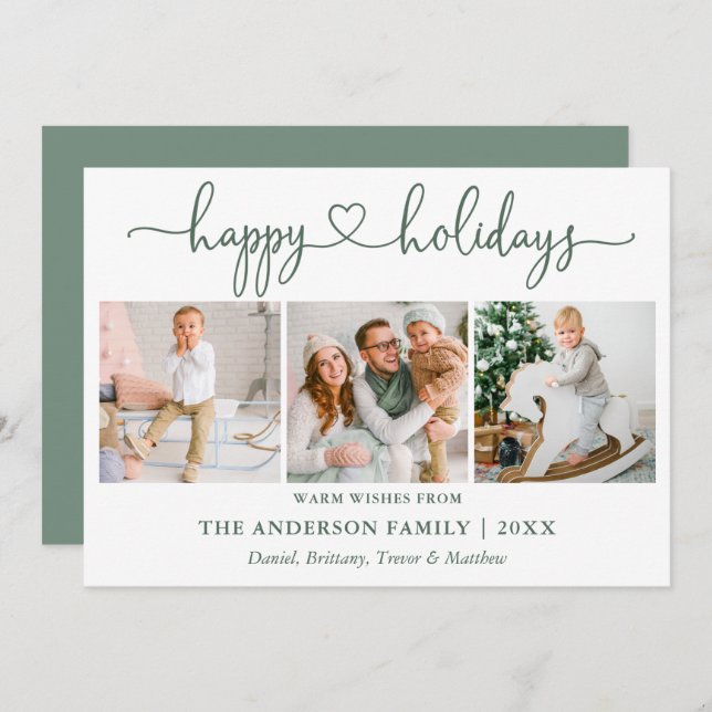 Kalligrafi Heart 3 Photo Sage Grönt Julkort (Fram/baksida)