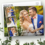 Kalligrafi Heart 4 Foto Bröllop Tack Vykort<br><div class="desc">Modern Elegant Calligraphy Script Heart Bröllop 4 Photo Collage Tack Postcard</div>