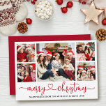 Kalligrafi Heart 5 Photo Julrött Julkort<br><div class="desc">Modern Calligraphy Heart Script 5 Photo Family Photo Collage God jul Card - Red Script</div>