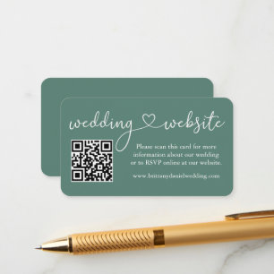 Kalligrafi Heart Bröllop Webben QR Eucalyptus Grön Tilläggskort