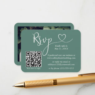 Kalligrafi Heart Eucalyptus Grönt Bröllop OSA QR Tilläggskort