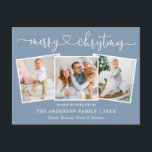 Kalligrafi Heart jul 3 Photo Dusty Blue Vykort<br><div class="desc">Modern Calligraphy Heart Script God jul 3 Photo Helgdag Postcard - Dusty Blue</div>