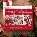 Kalligrafi Heart jul 3 Photo Red Vykort<br><div class="desc">Modern Calligraphy Heart Script God jul 3 Photo Helgdag Postcard - Red</div>