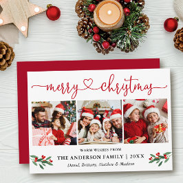 Kalligrafi Heart jul Holly 3 Photo Red Julkort