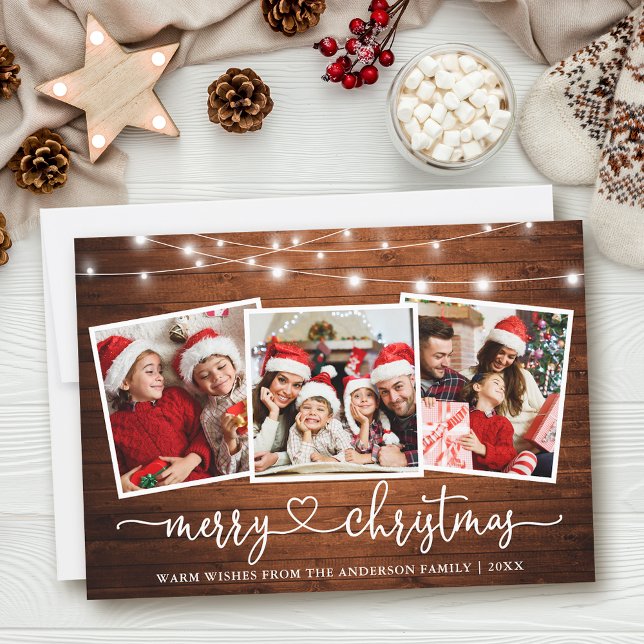 Kalligrafi Heart jul Wood Ljus 3 Photo Julkort (Customize to add text to back of card.)