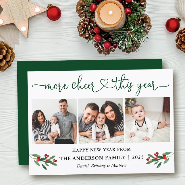 Kalligrafi Heart more Cheer Holly 3 Photo Julkort (Customize to add text to back of card.)