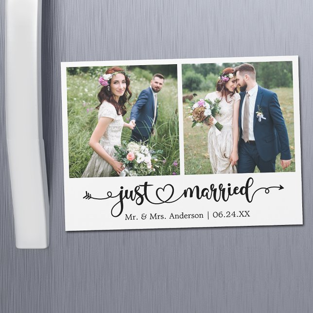 Kalligrafi - Heart Ny gifta 2-foto-Magnet kort (Customize to change your personalized text size or text style.)