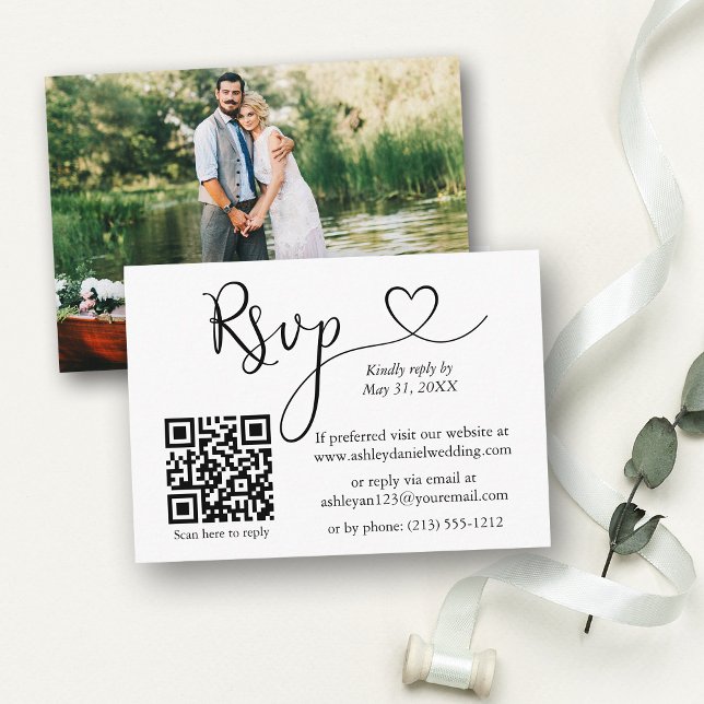 Kalligrafi Heart Photo QR Bröllop OSA Tilläggskort (Customize to change your personalized text size or text style.)