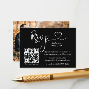 Kalligrafi Heart Photo QR OSA Bröllop Tilläggskort