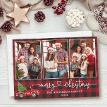 Kalligrafi Heart Play 3 Fotojul Lastbil Julkort<br><div class="desc">Modern Calligraphy Heart Script 3 Photo Family Photo Collage Rustic Red Buffalo Play God jul Card - Watercolor Vintage Red Lastbil med Julgran</div>