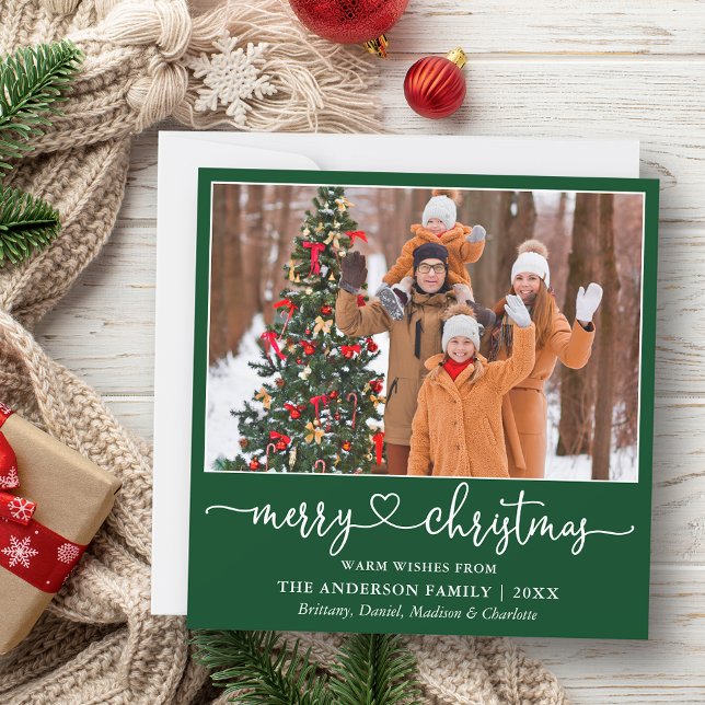 Kalligrafi Heart Script-Grönten Julfyrkant Julkort (Customize to add text to back of card.)