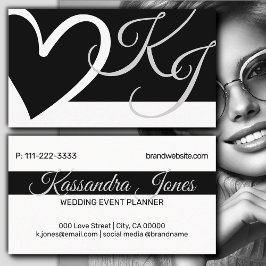 Kalligrafi Heart Shape Black and White Initialer Visitkort
