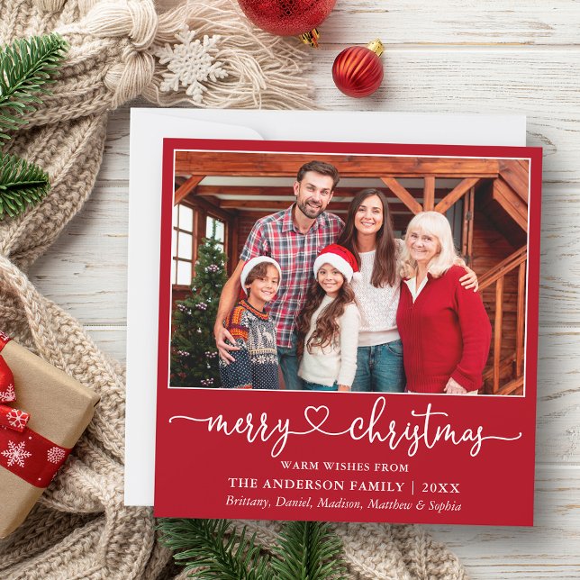 Kalligrafi Heart-skript Jultorn Red Julkort (Customize to add text to back of card.)