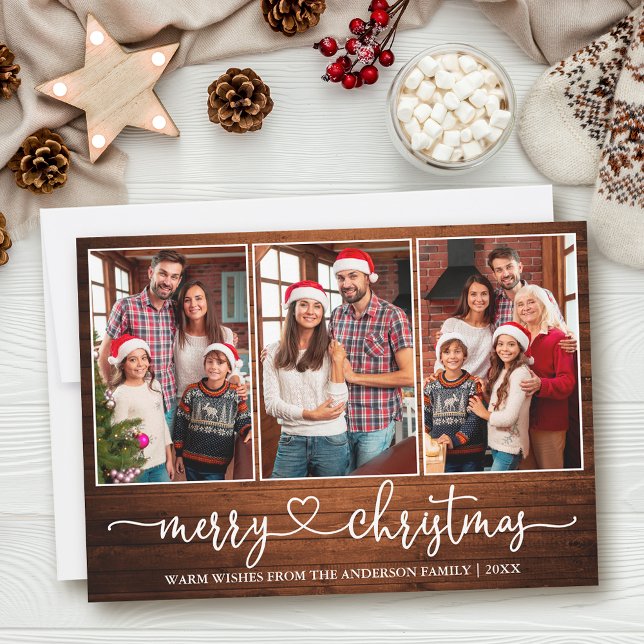 Kalligrafi Heart Wood 3 Photo God jul Julkort (Customize to add text to back of card.)