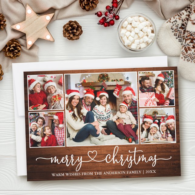 Kalligrafi Heart Wood 5 Fotojul Julkort (Customize to add text to back of card.)