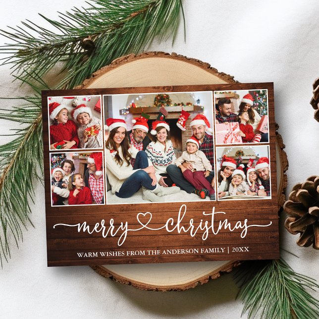 Kalligrafi Heart Wood jul 5 Photo Helgdag Vykort (Customize to change your personalized text size or text style.)