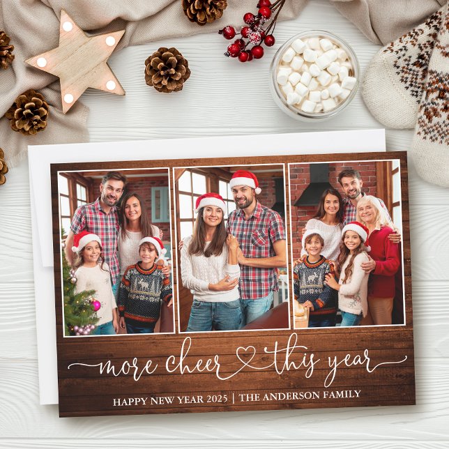 Kalligrafi Heart Wood more Cheer 3 Photo Julkort (Customize to add text to back of card.)