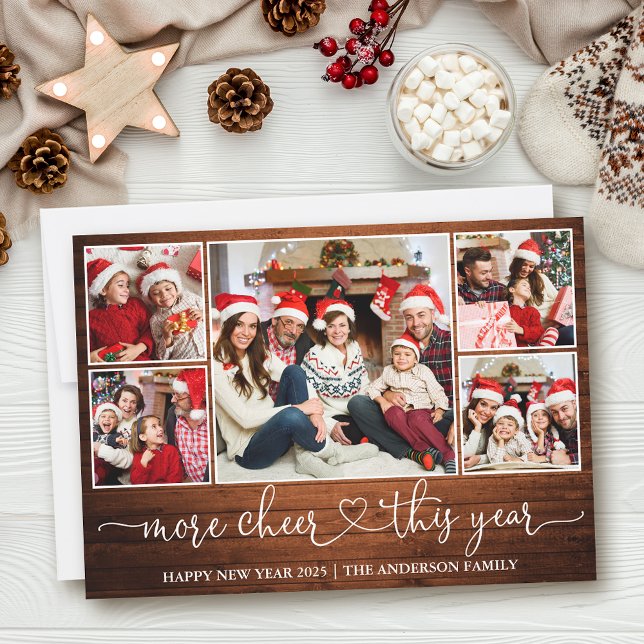 Kalligrafi Heart Wood more Cheer 5 Photo Julkort (Customize to add text to back of card.)