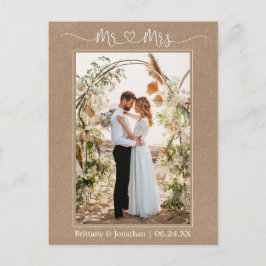 Kalligrafi Hjärtan Herr Fru Foto Kraft Tack Vykort