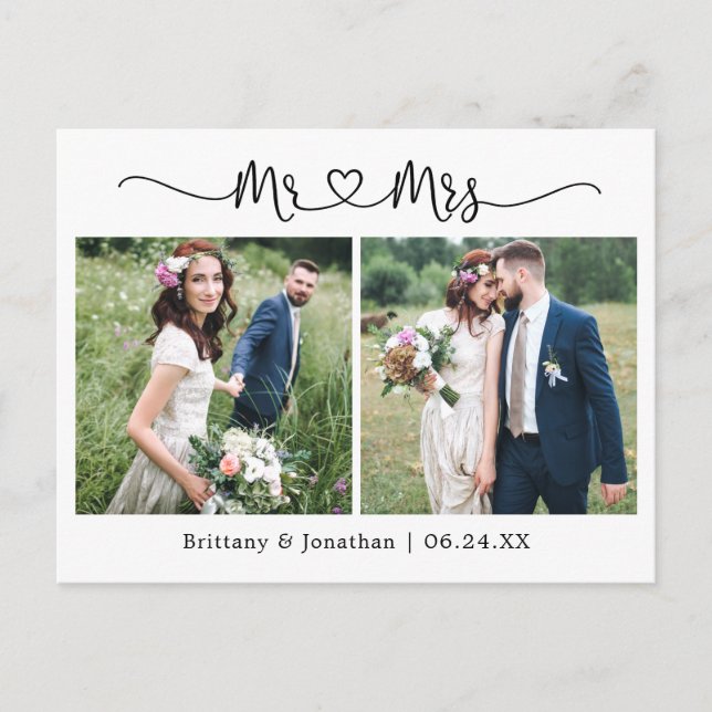 Kalligrafi Hjärtat Bröllop 2 Foto Tack Vykort (Framsida)