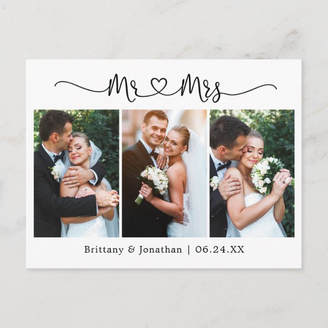 Kalligrafi Hjärtat Bröllop 3 Foto Tack Vykort (Framsida)