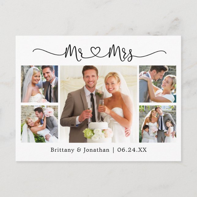 Kalligrafi Hjärtat Bröllop 5 Foto Tack Vykort (Framsida)