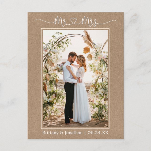 Kalligrafi Hjärtat Herr Fru Foto Kraft Tack Vykort (Framsida)